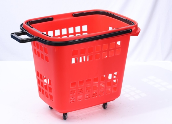 Large Capacity Plastic Supermarket Basket With 4 Wheels 15L -  45L