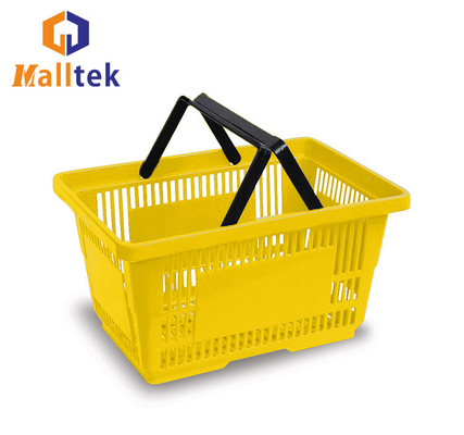 Double Hand Supermarket Plastic Basket 28 Liter Eco Friendly