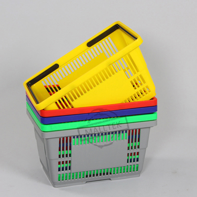 Double Hand Supermarket Plastic Basket 28 Liter Eco Friendly