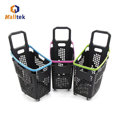 Customized Logo Plastic 4 Wheels Supermarket Store Basket Trolley