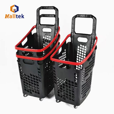 Customized Logo Plastic 4 Wheels Supermarket Store Basket Trolley