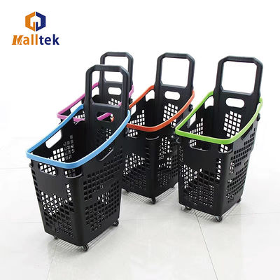 Customized Logo Plastic 4 Wheels Supermarket Store Basket Trolley