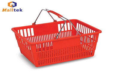 Plastic Supermarket Shopping Basket Flexible Handheld With Steel Handle