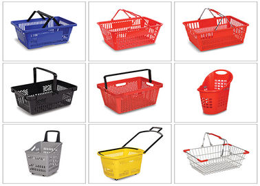 Plastic Supermarket Shopping Basket Flexible Handheld With Steel Handle