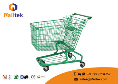 Green Supermarket Shopping Trolley Customized Logo With Coin Lock System