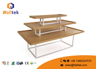 Metal Frame Wooden Display Shelves Printed Logo Small Wooden Display Stands