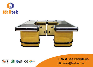 High Grade Wood Supermarket Checkout Counter Multifunctional With Conveyor Belt