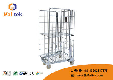 Rolling Galvanized Three - Sided Wire Mesh Trolley Logistics Warehousing Storage