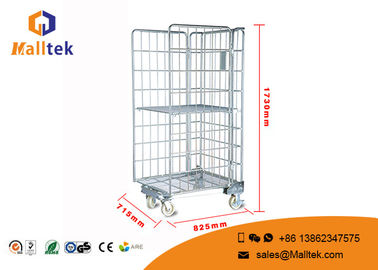 Rolling Galvanized Three - Sided Wire Mesh Trolley Logistics Warehousing Storage