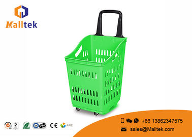 Eco - Friendly Grey Rolling Plastic Shopping Basket With High Capacity