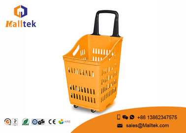 Eco - Friendly Grey Rolling Plastic Shopping Basket With High Capacity