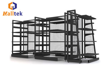 Heavy Duty Cold Rolled Steel Gondola Display Rack Grocery Store Shelf In Black
