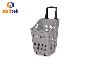 Single Handle Supermarket Basket Trolley Plastic Shopping Basket With Wheels