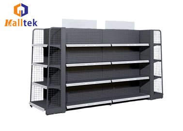 2 Side Supermarket Gondola Shelving Metal Perforated Back Panel Shelf Display Rack