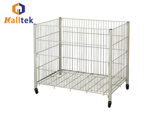 Supermarket Rolling 100kgs Wire Mesh Basket With Wheels