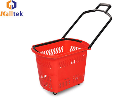 Aluminum Handle PU Wheels Rolling Shopping Baskets For Supermarket