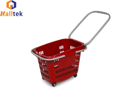 34kg Load Retail Store Rolling Shopping Baskets With 4 Swivel Casters
