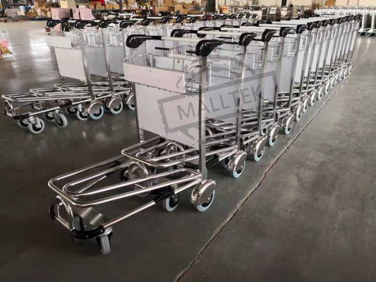 Load 250KG Stainless Steel Airport Trolley 2 Tier 4 Wheels With Brakes