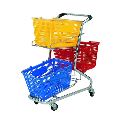 थ्री बास्केट फैक्टरी थोक सस्ती कीमत बाजार खरीदारी डबल लेयर हैंड बास्केट ट्रॉली कार्ट अनुकूलित