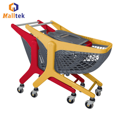 सुपरमार्केट के लिए 80 लीटर/80 किलोग्राम पंखे के आकार का प्लास्टिक शॉपिंग कार्ट
